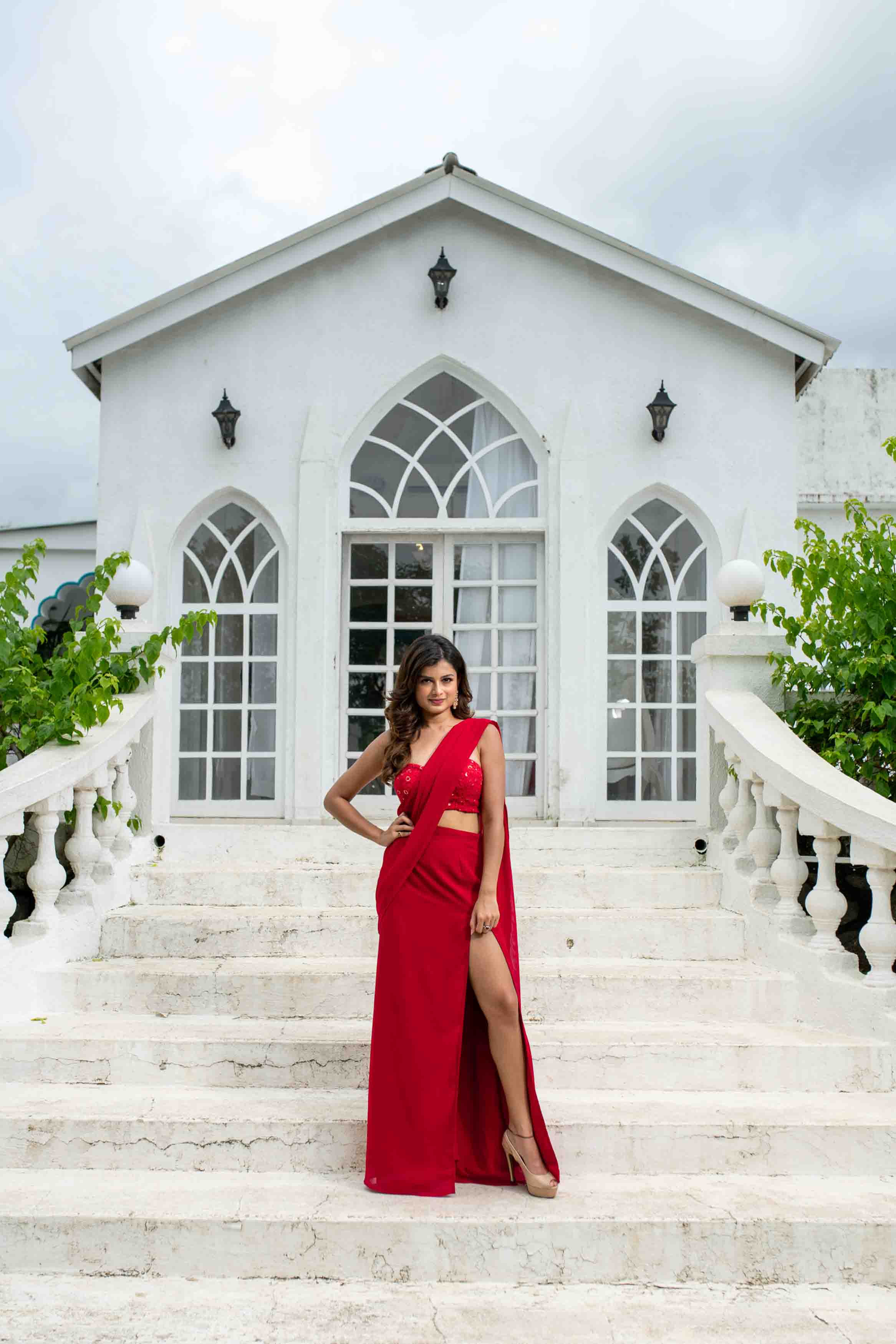 Red Skirt Slit Saree
