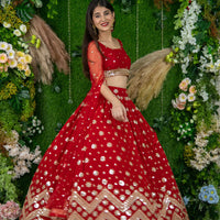 Red And Gold Lehenga Cape Sleeves