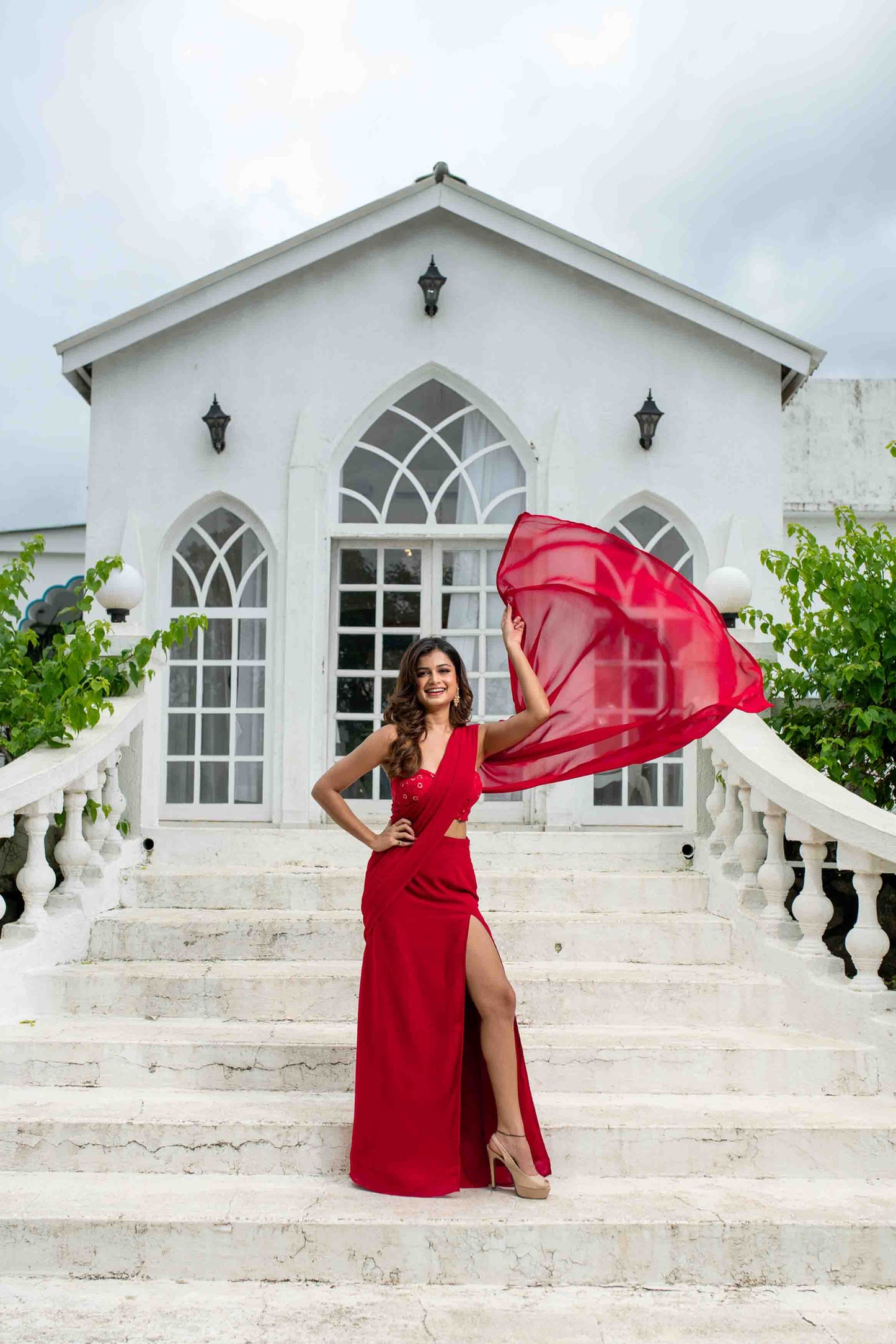 Red Skirt Slit Saree