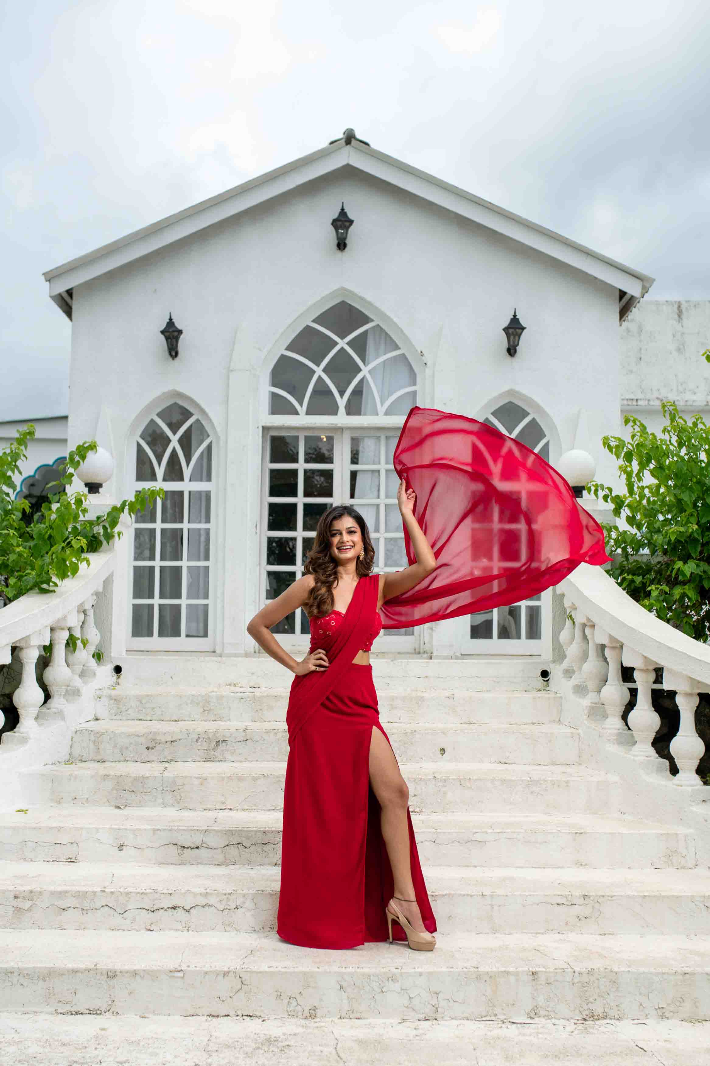Red Skirt Slit Saree