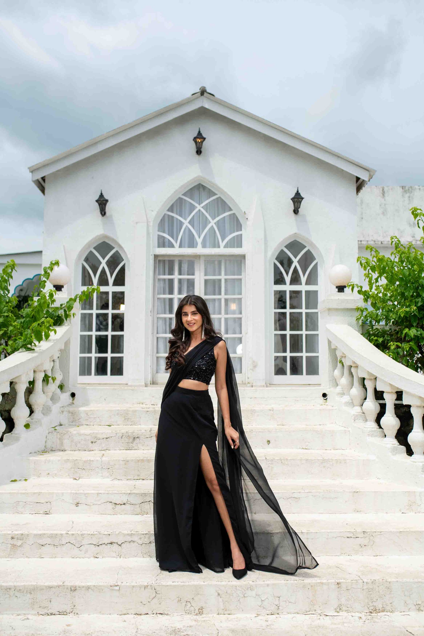Black Skirt Slit Saree