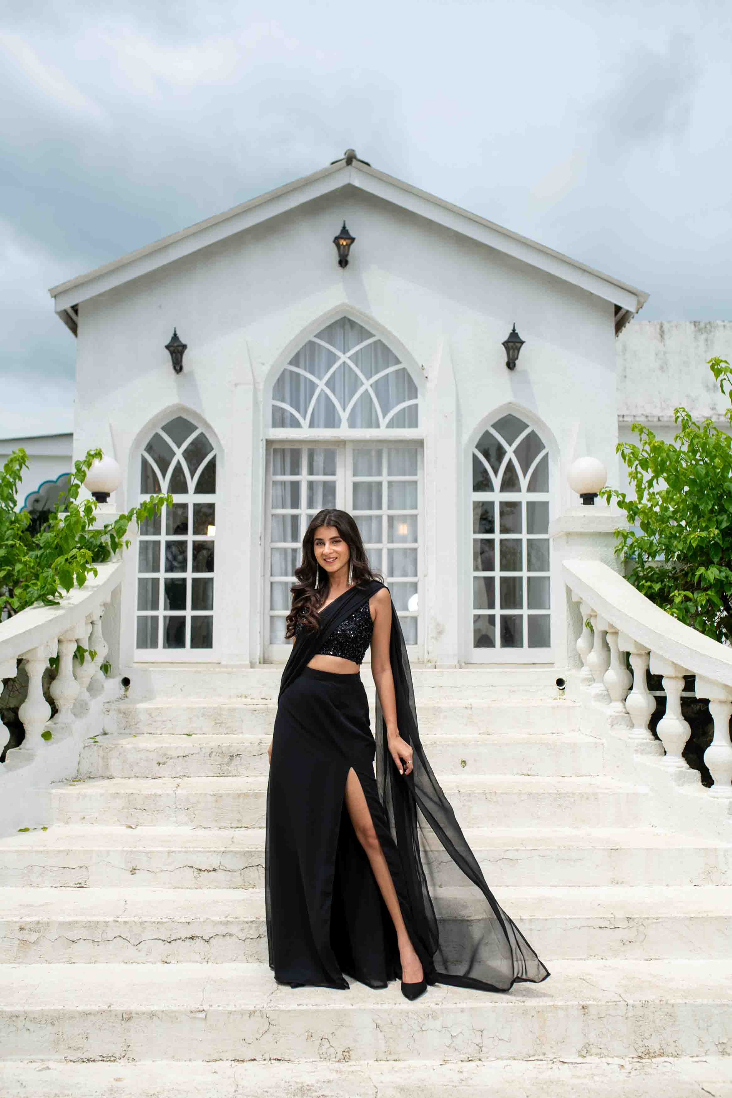 Black Skirt Slit Saree
