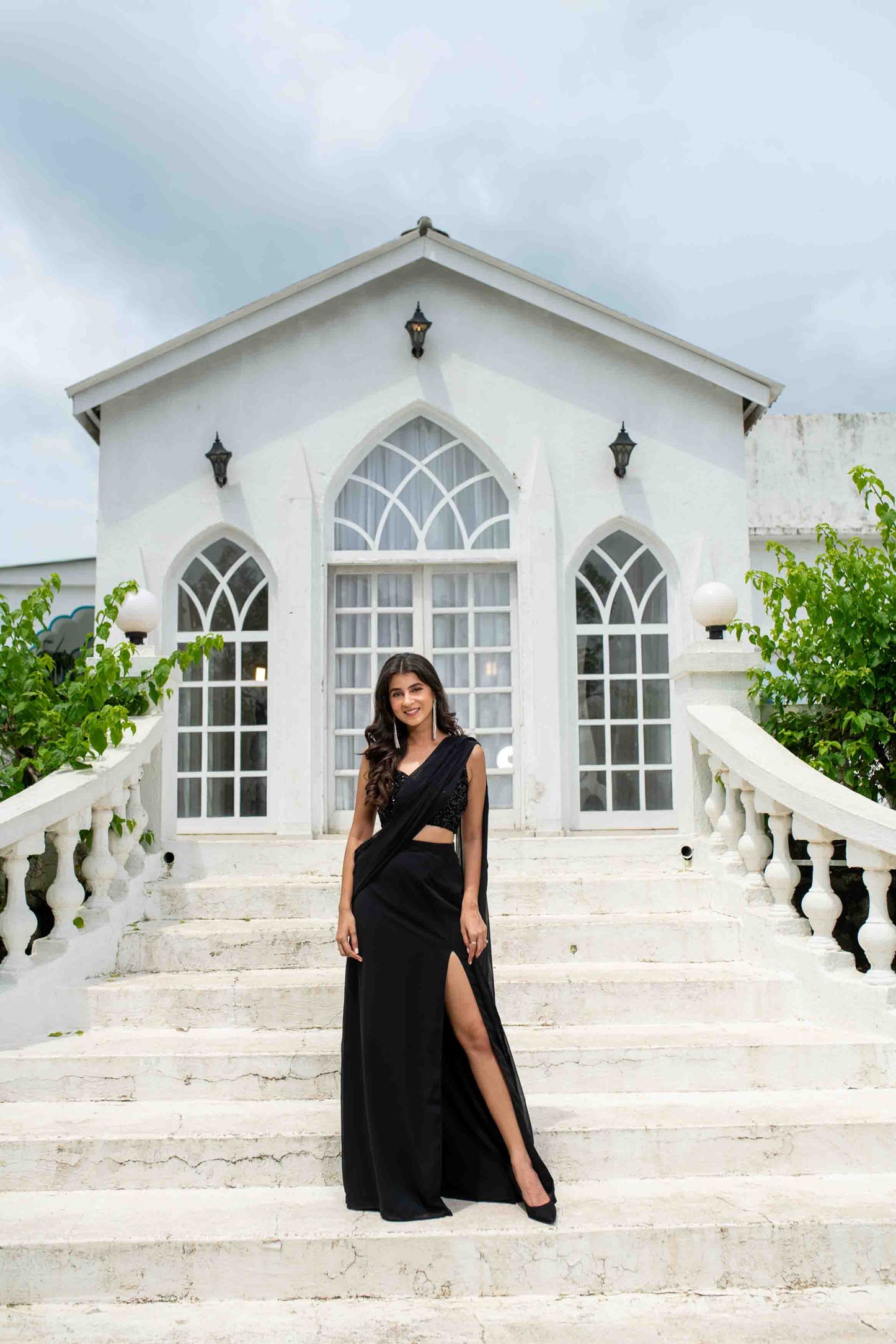 Black Skirt Slit Saree