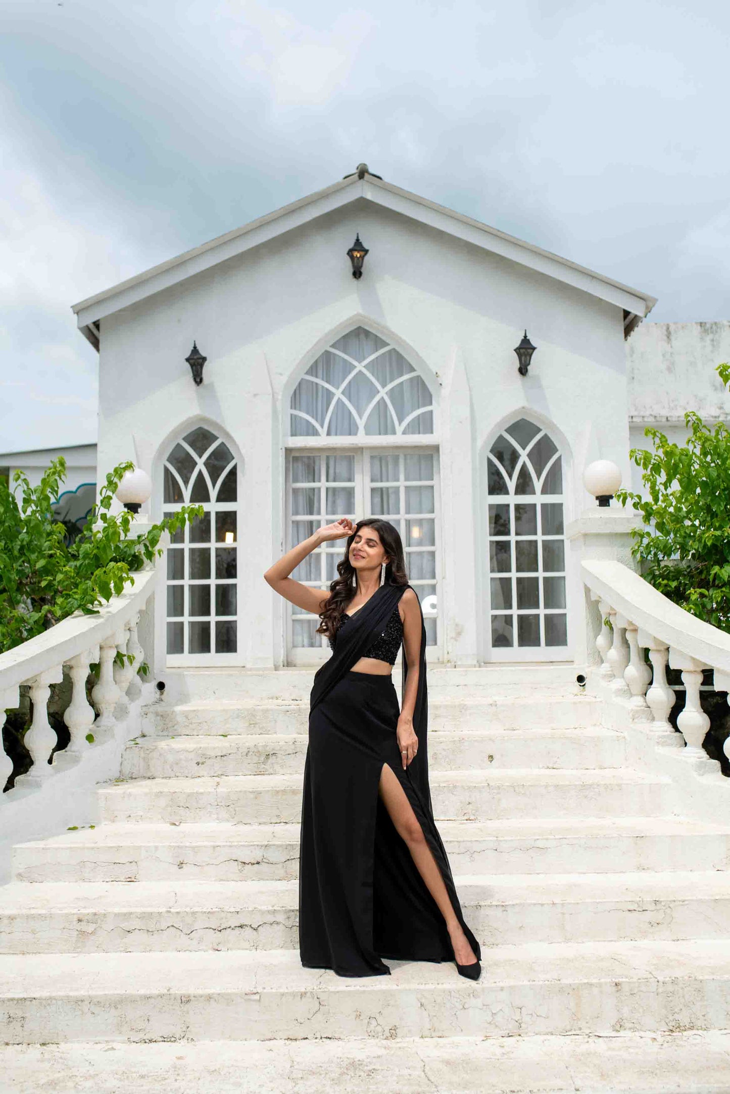 Black Skirt Slit Saree
