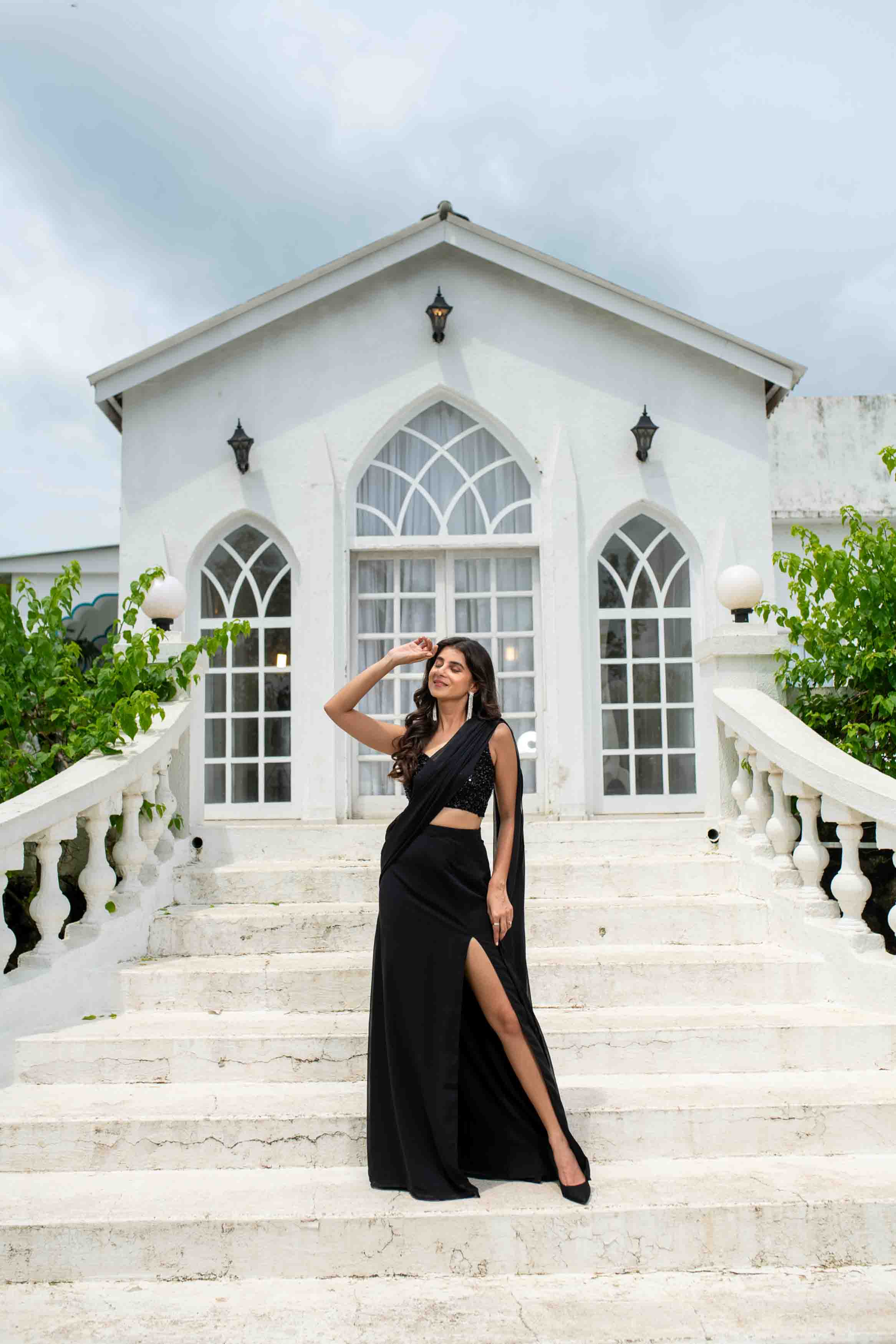 Black Skirt Slit Saree