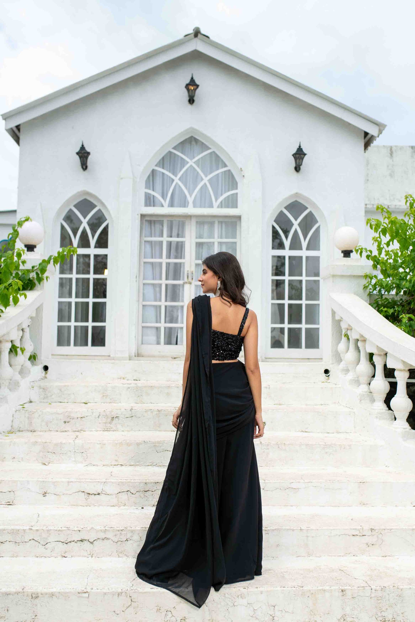 Black Skirt Slit Saree