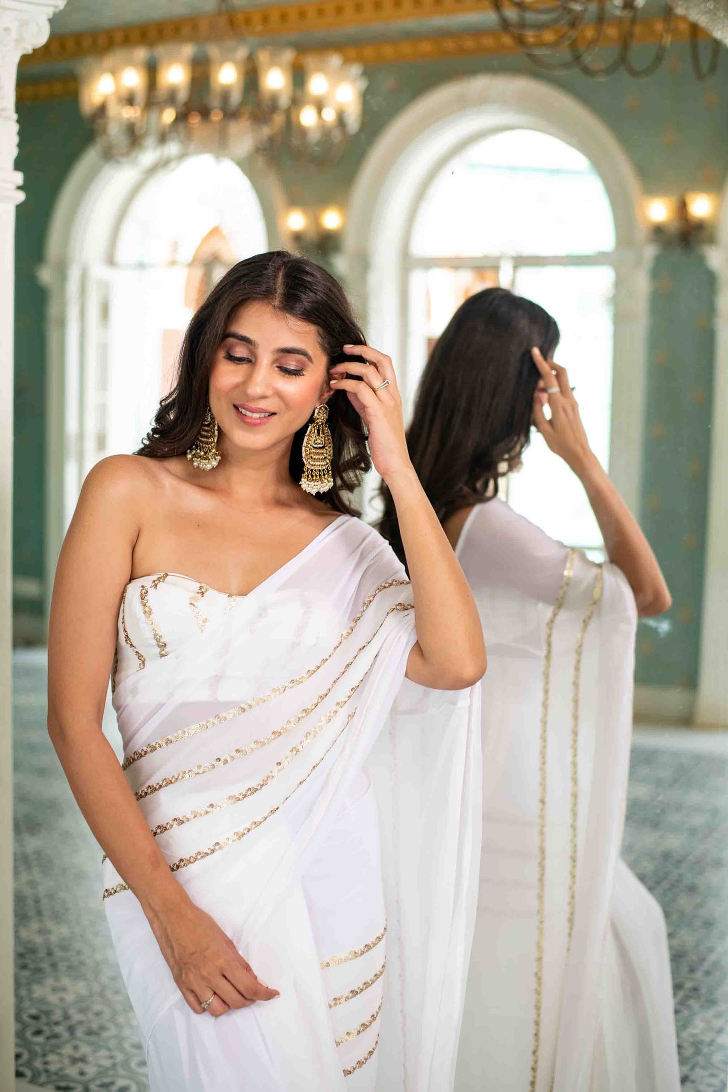 White Sequin Skirt Saree