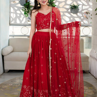 Red Daman Work Lehenga