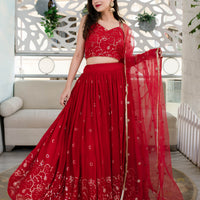 Red Daman Work Lehenga