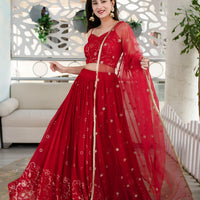 Red Daman Work Lehenga