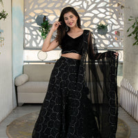 Black Organza Lehenga With Velvet Blouse