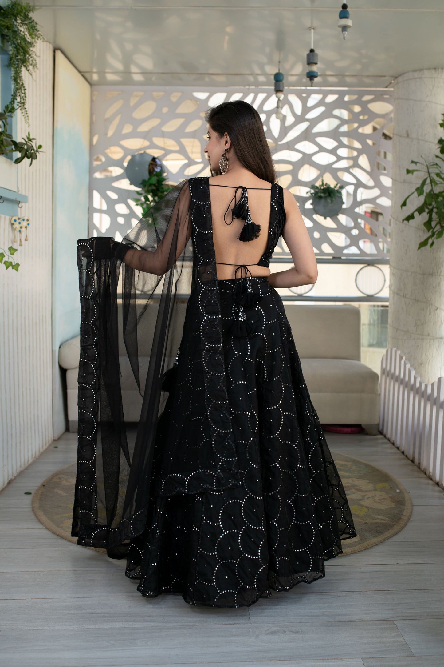 Black Organza Lehenga With Velvet Blouse