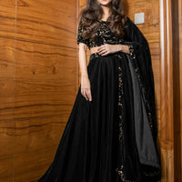 Black Sequin and Zari Work Velvet Lehenga