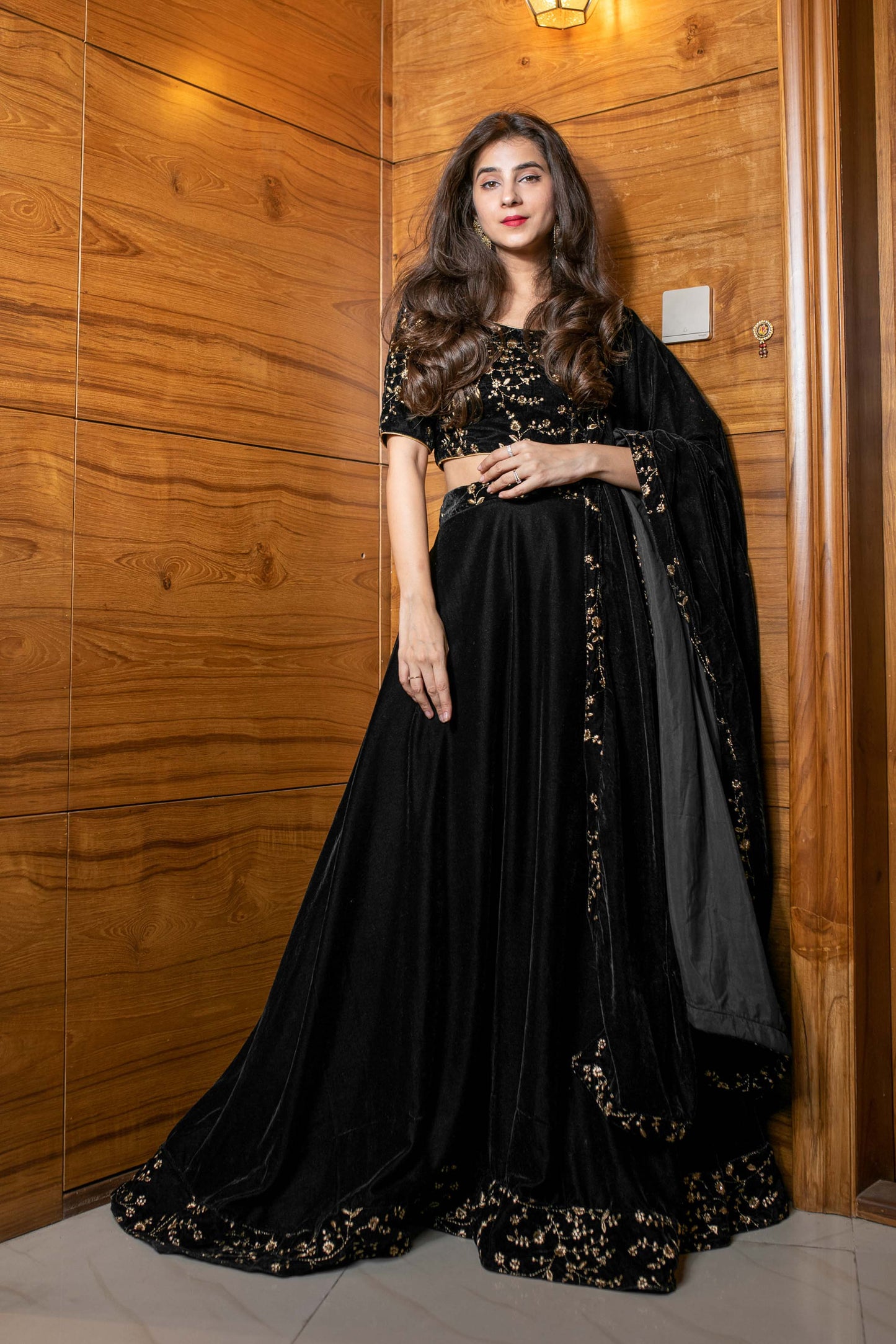 Black Sequin and Zari Work Velvet Lehenga