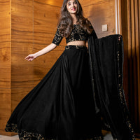 Black Sequin and Zari Work Velvet Lehenga