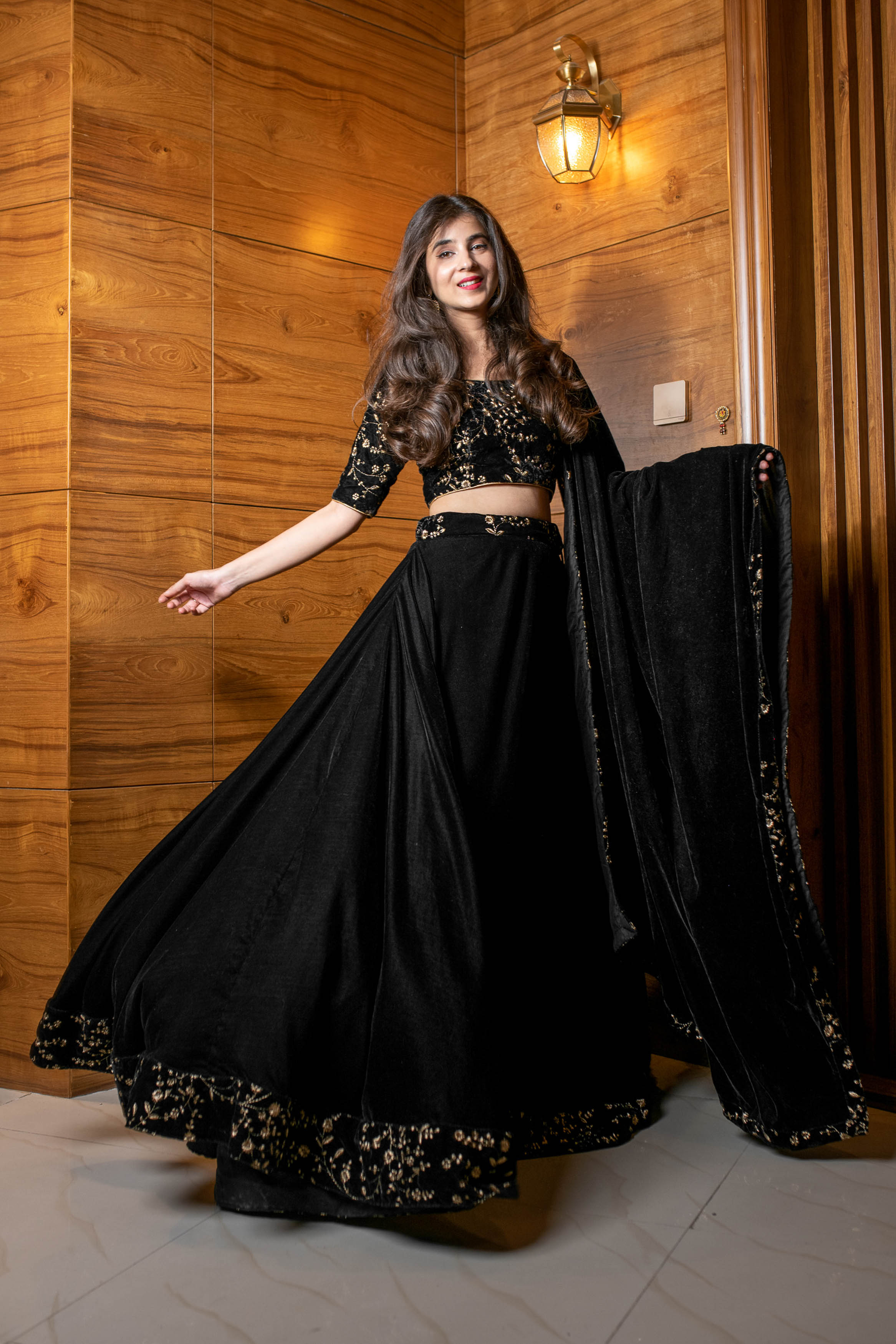 Black Sequin and Zari Work Velvet Lehenga