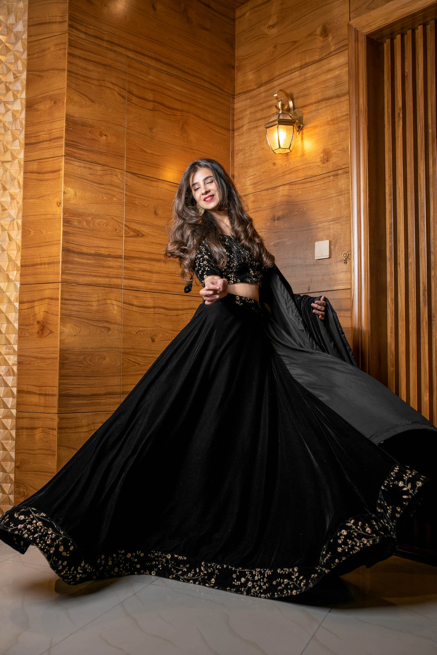 Black Sequin and Zari Work Velvet Lehenga