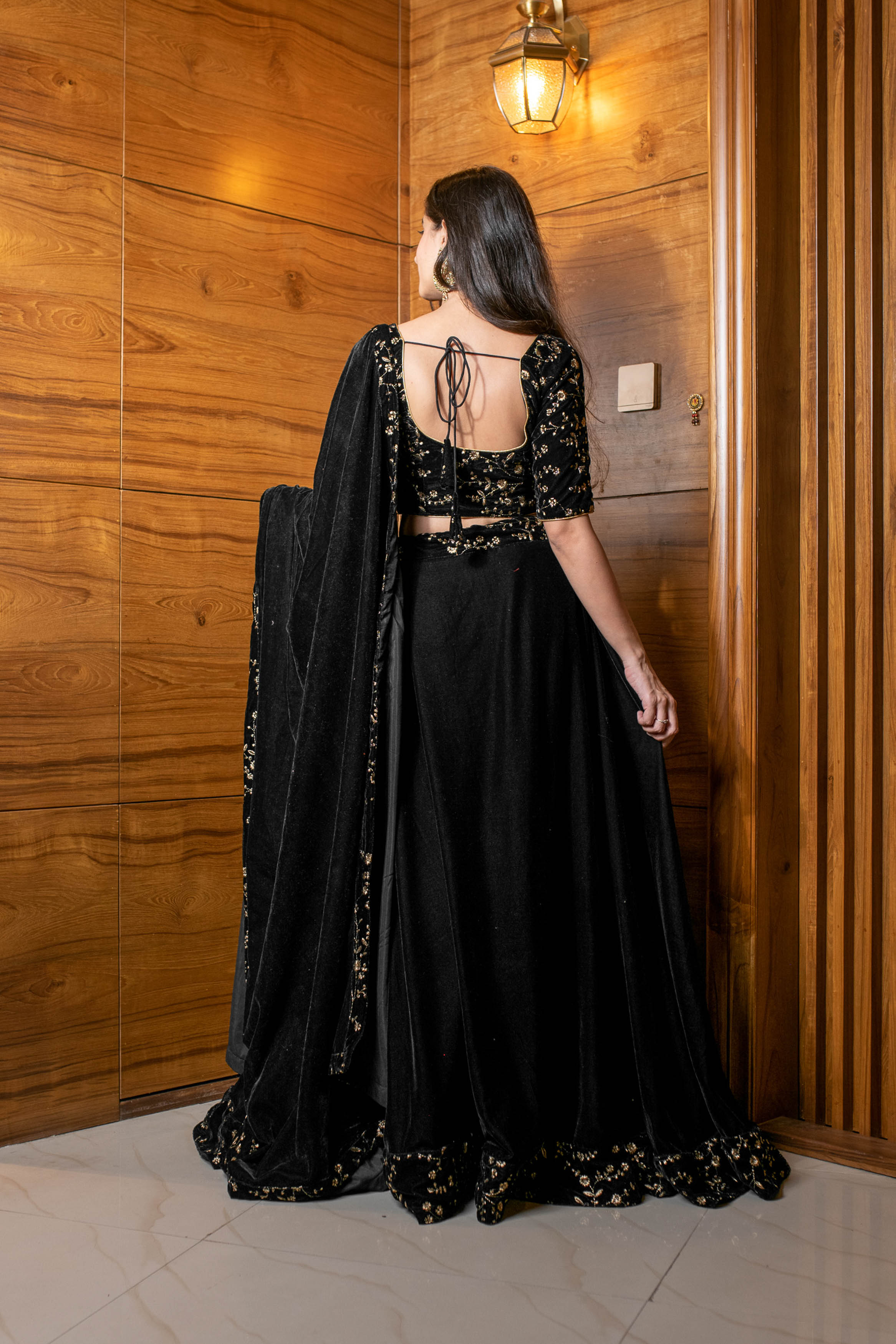 Black Sequin and Zari Work Velvet Lehenga