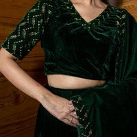 Bottle Green Sequin And Zari Work Velvet Lehenga