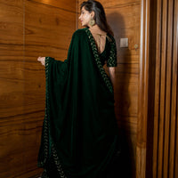 Bottle Green Sequin And Zari Work Velvet Lehenga