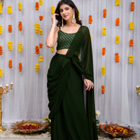 Mehandi Green Drape Saree With Blouse