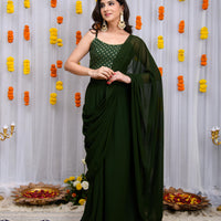 Mehandi Green Drape Saree With Blouse