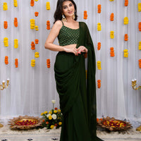 Mehandi Green Drape Saree With Blouse