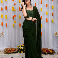 Mehandi Green Drape Saree With Blouse