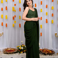 Mehandi Green Drape Saree With Blouse