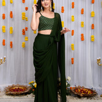 Mehandi Green Drape Saree With Blouse