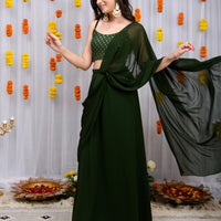 Mehandi Green Drape Saree With Blouse