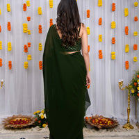 Mehandi Green Drape Saree With Blouse