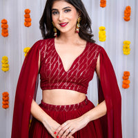 Maroon Cape Sleeves Lehenga Set