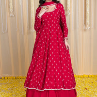 Red Anarkali Lehenga Set with Rubber Foil Detailing