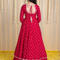 Red Anarkali Lehenga Set with Rubber Foil Detailing