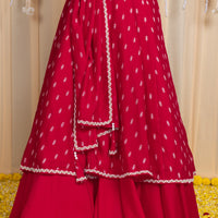 Red Anarkali Lehenga Set with Rubber Foil Detailing