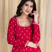 Red Anarkali Lehenga Set with Rubber Foil Detailing