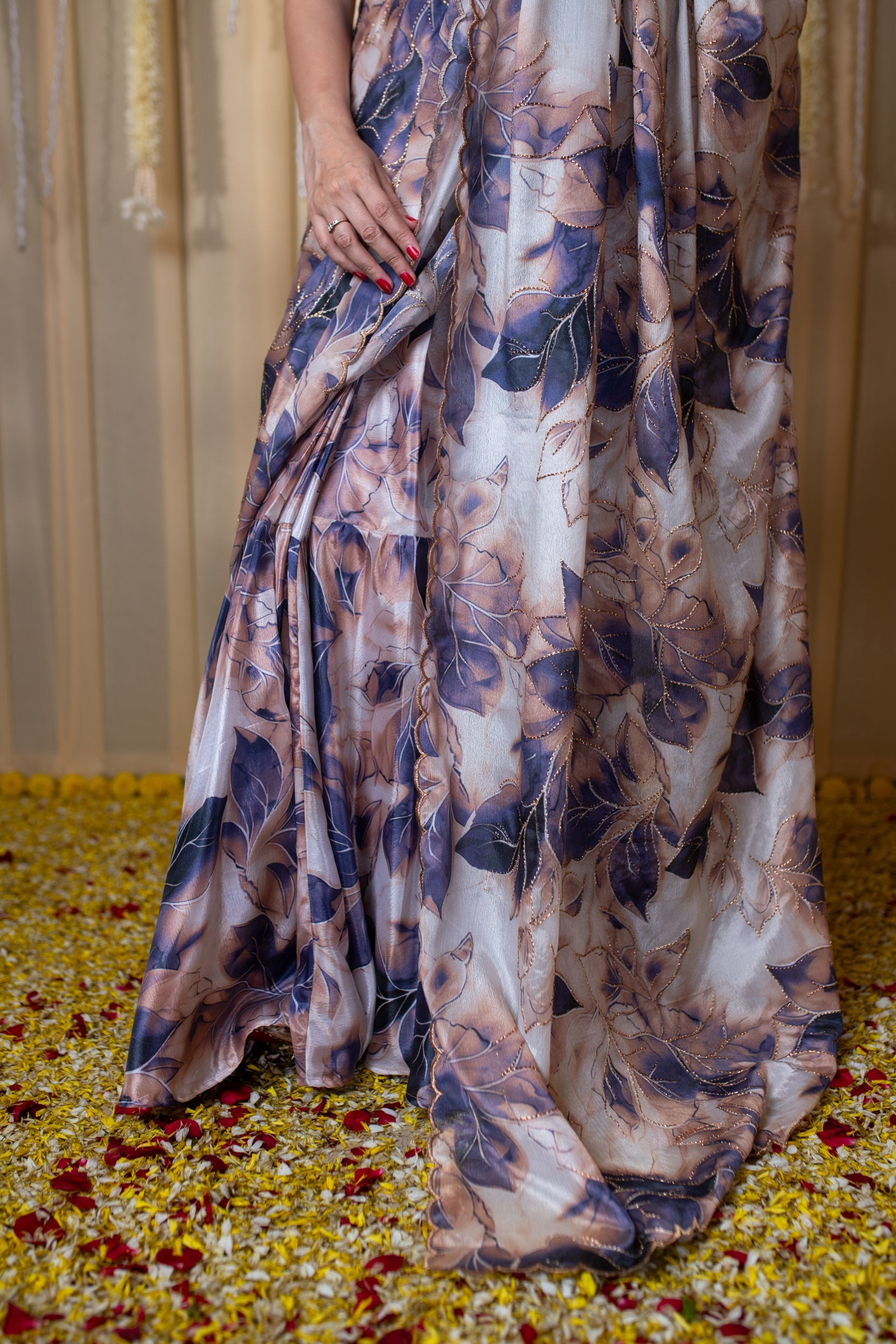 Indigo embroidered Ready to Wear Saree