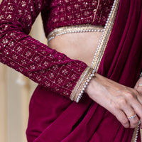 Velvet Magenta Embellished Blouse Ready to Wear Saree